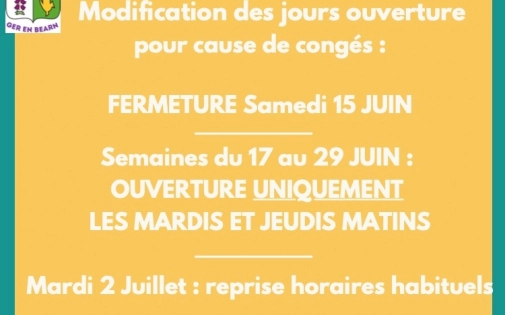 MODIFICATION Jours Ouverture APC > congés 