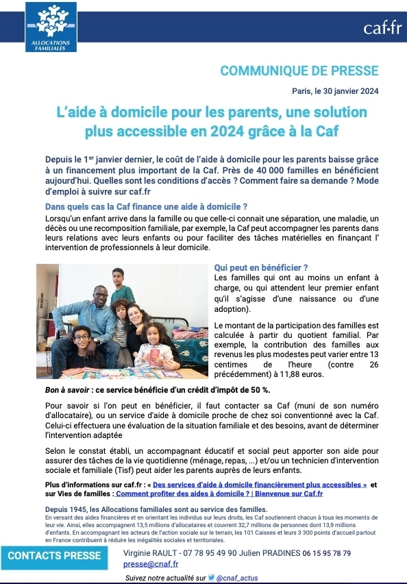 CAF : AIDE À DOMICILE POUR LES PARENTS